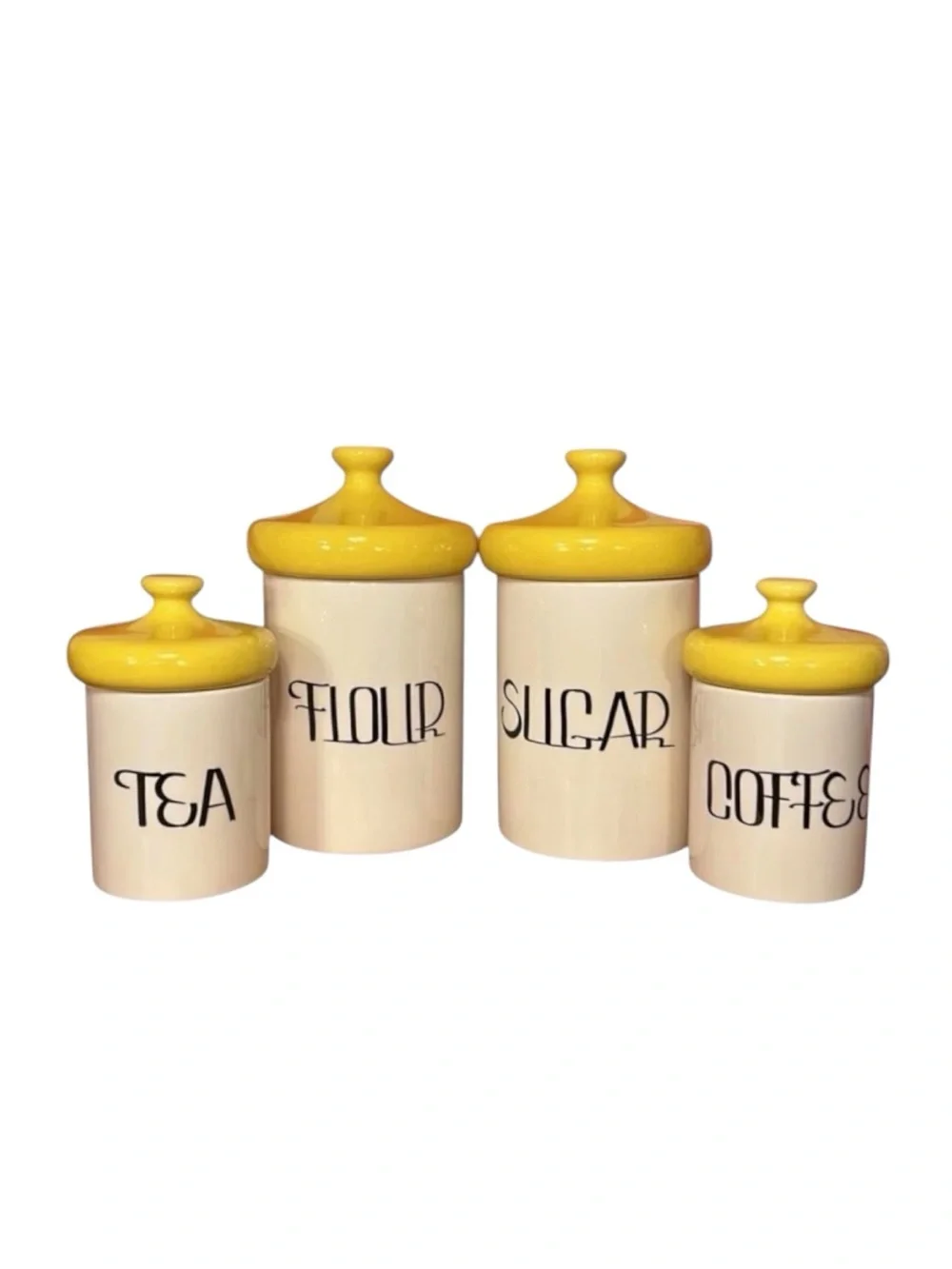 RARE Vintage MCM Groovy 70's Yellow Mushroom Lid Full Canister Set